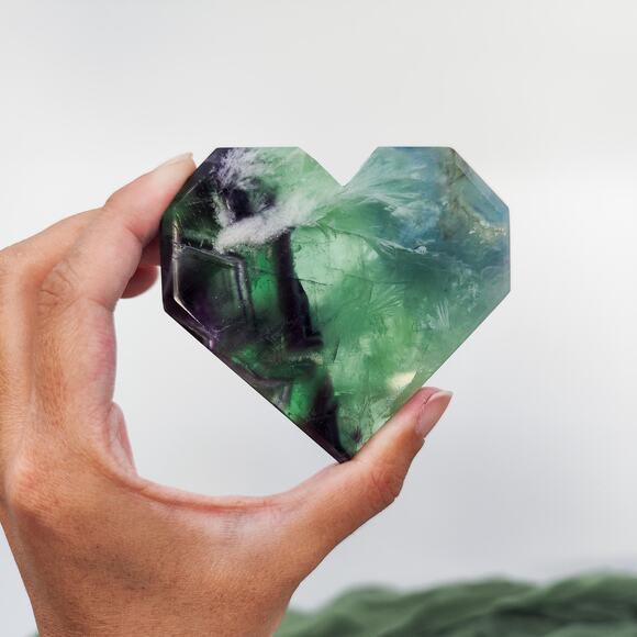 Other - Feather Fluorite Faceted Heart Crystal Carving